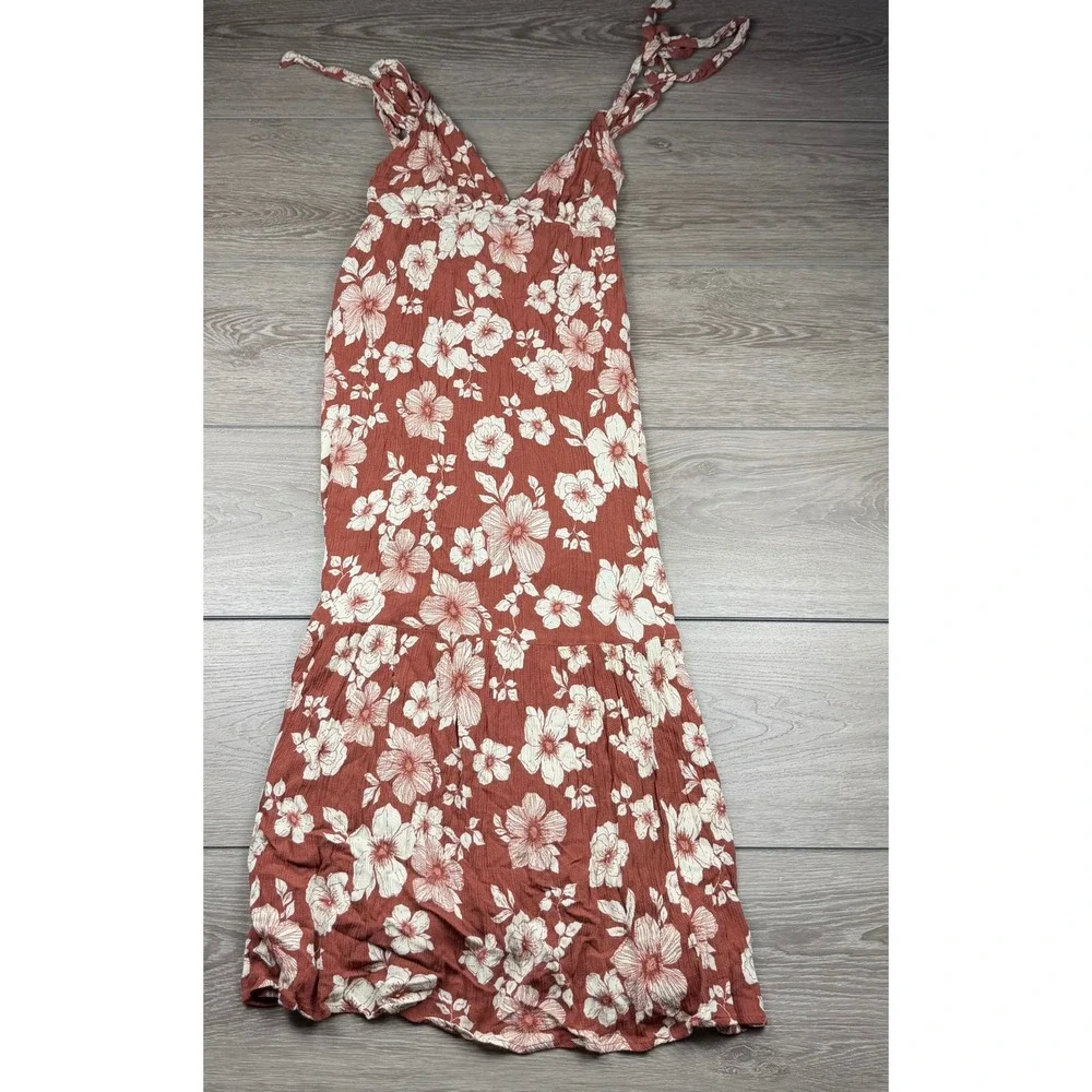 Abercrombie & Fitch Womens Maxi Dress Floral Tie Shoulder Rust Small